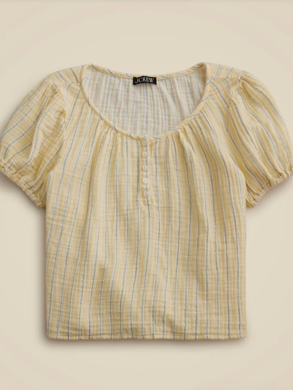 J Crew Puff-sleeve henley in striped gauze, NWT